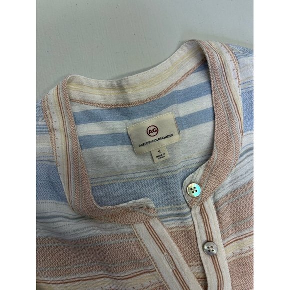 AG Adriano Goldschmeid Claire Shirt Striped Blouse Blue White Red Rayon - Picture 3 of 13